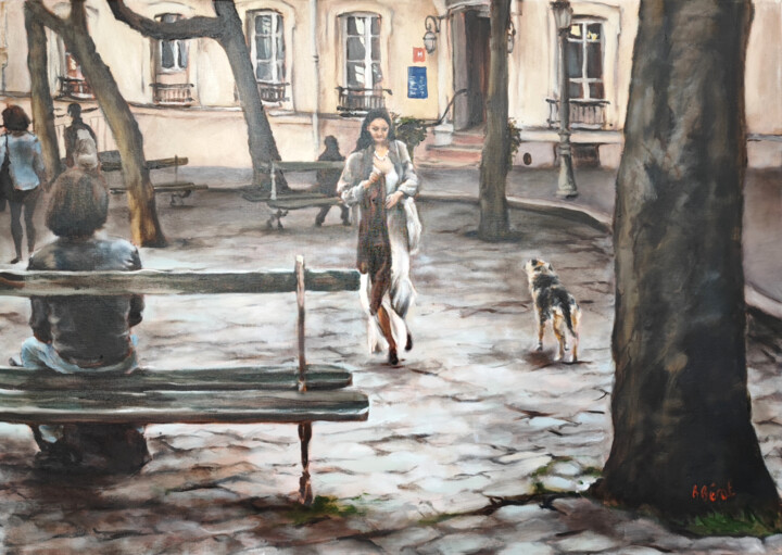 Schilderij getiteld "Le chien" door Blanche Bérat, Origineel Kunstwerk, Olie
