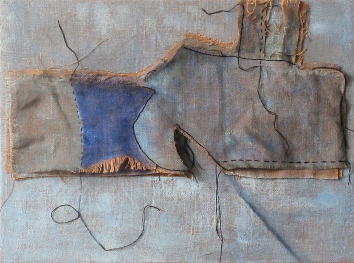 Textile Art titled "Géométrie gris bleu…" by Sylvie Guinand (Blanche G.), Original Artwork, Acrylic Mounted on Wood Stretche…