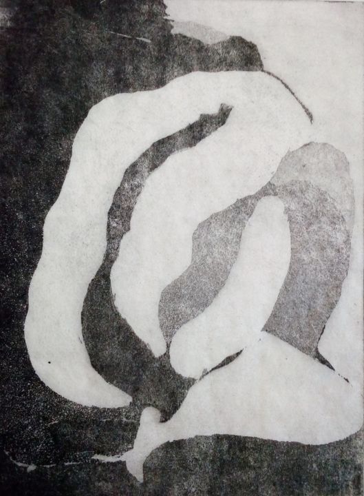 Gravures & estampes intitulée "Femme nue inclinée" par Sylvie Guinand (Blanche G.), Œuvre d'art originale, Gravure