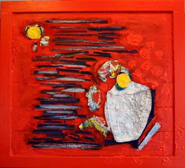 Painting titled "red interior with a…" by Blandine Martin, Original Artwork