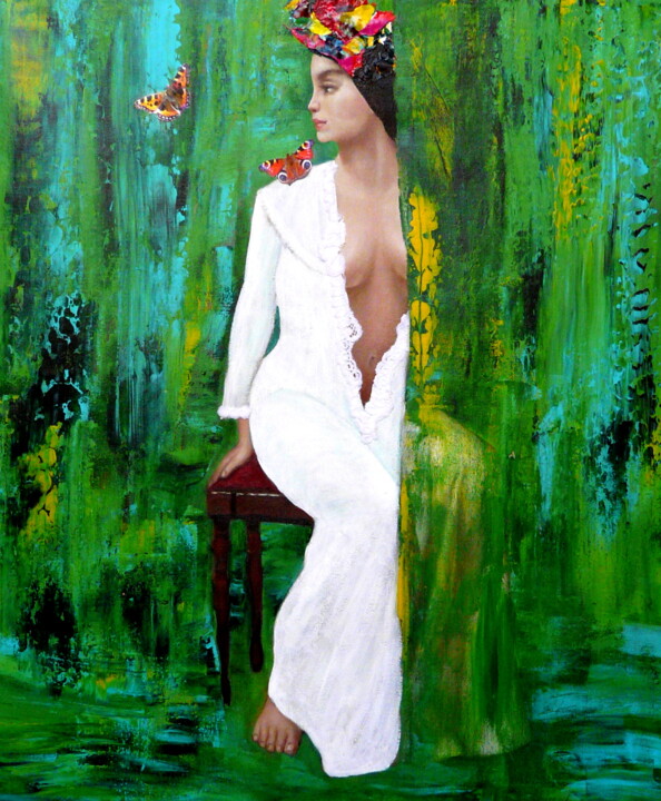 Malerei mit dem Titel "Die Frau- das mysti…" von Blanka Mandel, Original-Kunstwerk, Acryl Auf Keilrahmen aus Holz montiert