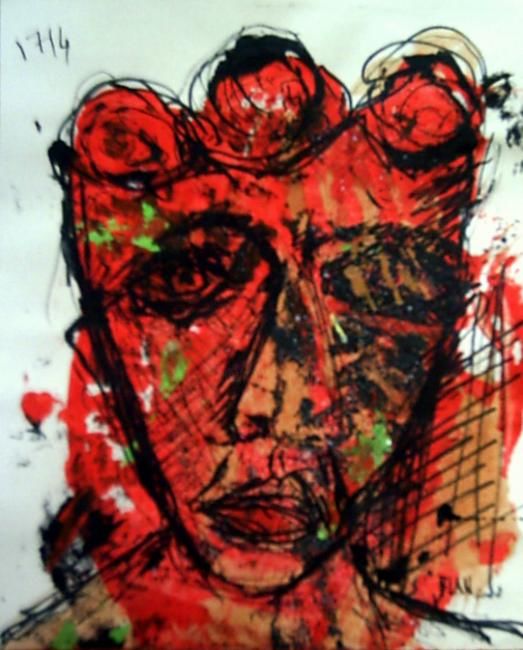 Peinture intitulée "la rouge woman" par Aquino Blan, Œuvre d'art originale