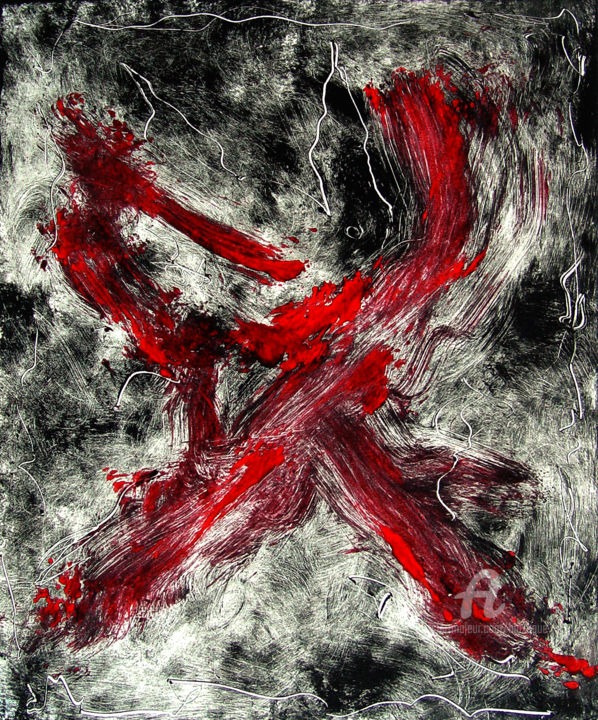 Printmaking titled "MONOTYPE ROUGE ET N…" by Bruno Laxague, Original Artwork, Monotype