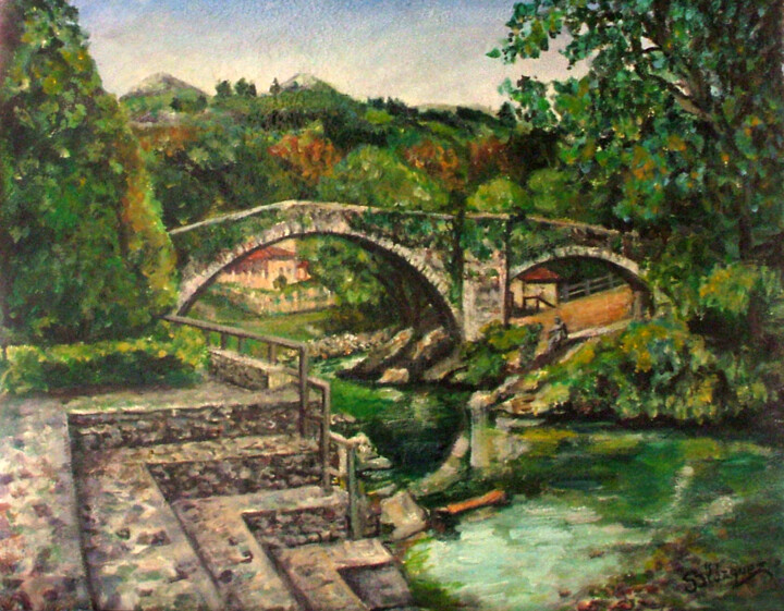 Painting titled "PUENTE DE LIÉRGANES" by Blázquez, Original Artwork, Oil