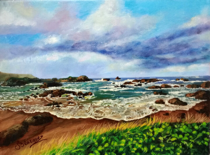 Painting titled "PLAYA DE BERRIA" by Blázquez, Original Artwork, Oil