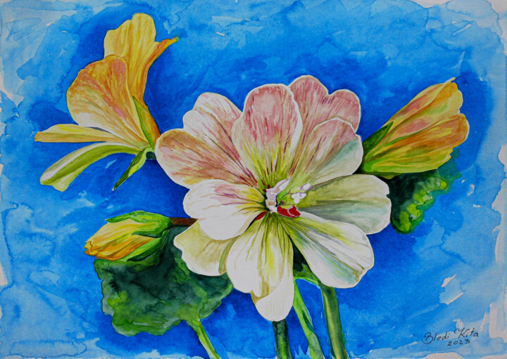Malerei mit dem Titel "Flowers" von Bledi Kita, Original-Kunstwerk, Aquarell