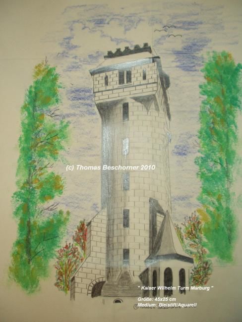 Painting titled "Kaiser Wilhelm Turm…" by Bleistiftwelten, Original Artwork, Oil