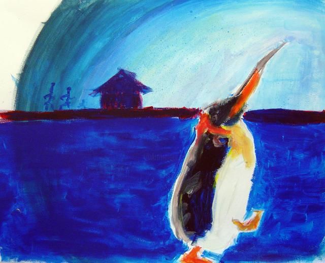Painting titled "Pinguin bleu" by Nicolas Legros, Original Artwork