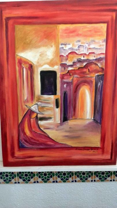 Painting titled "la médina" by Mohamed Larbi Amayed, Original Artwork, Oil