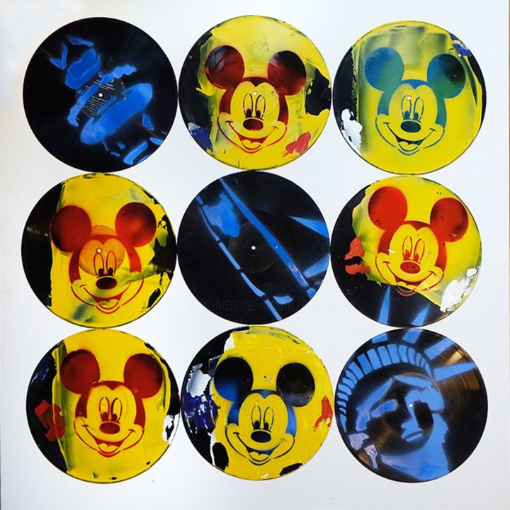 Painting titled "9-vinyles-MICKEY-" by Blezot, Original Artwork, Acrylic