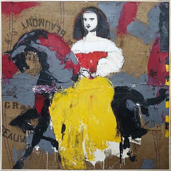 Painting titled "LA MENINE A CHEVAL" by Blezot, Original Artwork, Acrylic