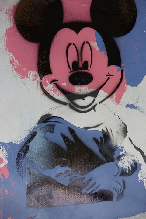 Painting titled "MICKEY & LA JOCONDE" by Blezot, Original Artwork, Acrylic Mounted on Cardboard