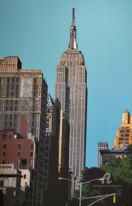 Painting titled "L'Empire State Buil…" by Grégory Blin, Original Artwork, Acrylic