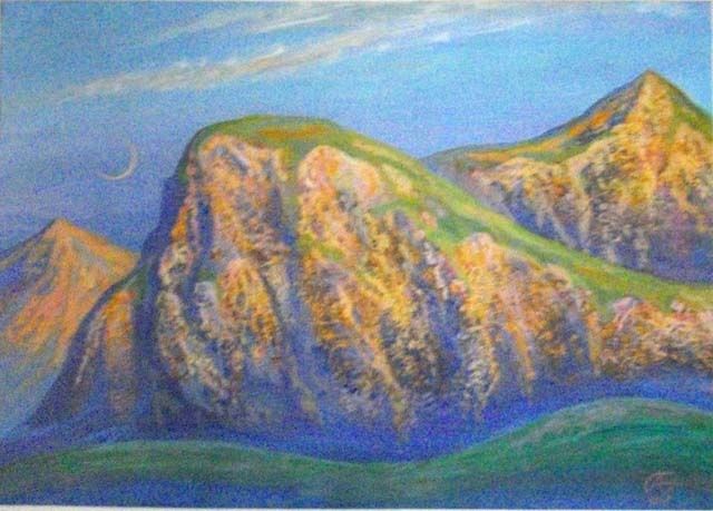 Painting titled "Холмы на закате" by Igorevich, Original Artwork, Oil