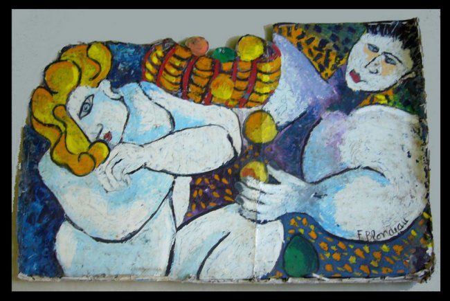 Painting titled ""FEMME AU FRUITS"" by Françoise Blondeau, Original Artwork