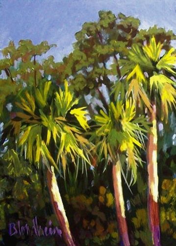 Painting titled "Afternoon Palms" by Linda Blondheim, Original Artwork, Oil