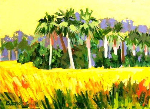 Painting titled "Yellow Marsh" by Linda Blondheim, Original Artwork, Oil
