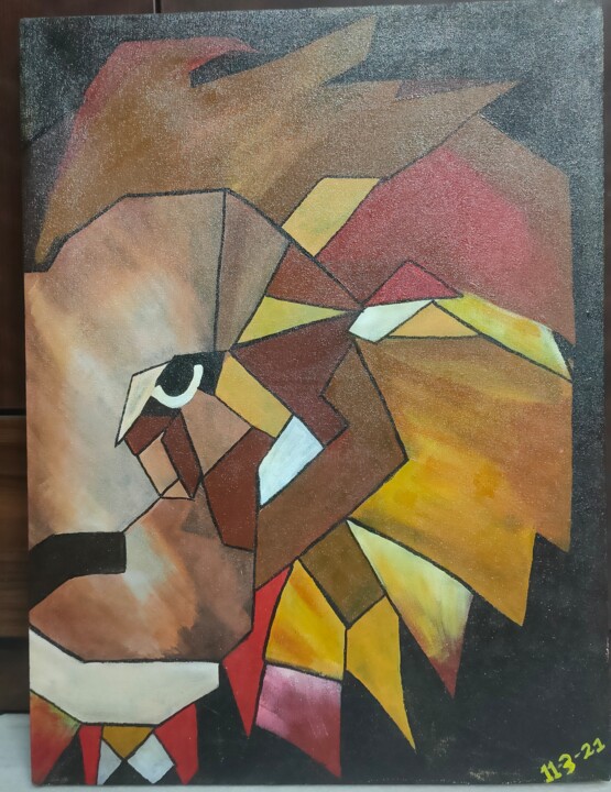 Painting titled "The lion king" by Bloom In Paint Tyagi, Original Artwork, Acrylic Mounted on Wood Panel