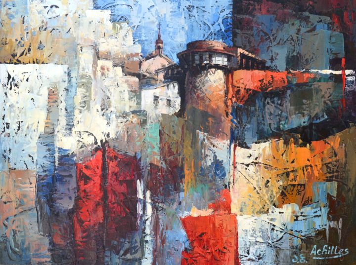 Painting titled "Old Tbilisi" by Achilles, Original Artwork, Oil