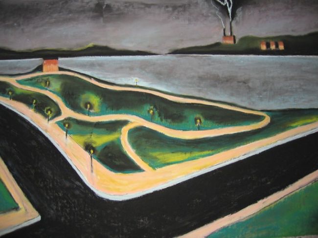Malerei mit dem Titel "East River at Night" von Craig Barrack, Original-Kunstwerk