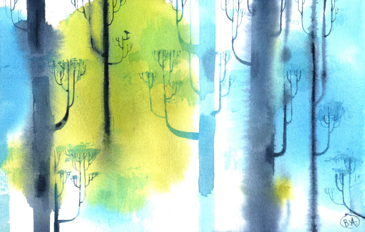 Malerei mit dem Titel "Forest spirit" von Veronika Shepilova (Blueberry Artist), Original-Kunstwerk, Aquarell