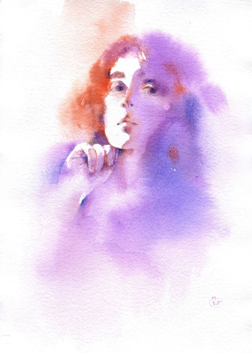 Painting titled "Autoportrait" by Veronika Shepilova (Blueberry Artist), Original Artwork, Watercolor