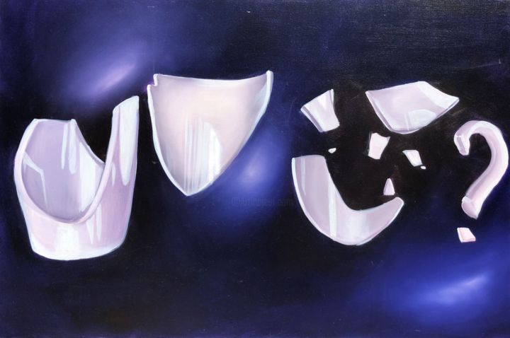 Schilderij getiteld "Broken 2" door Paula Kmita, Origineel Kunstwerk, Olie Gemonteerd op Frame voor houten brancard