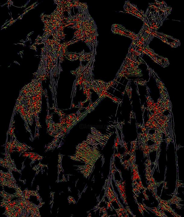 Digital Arts titled "Geisha en musique" by Damien Jamet, Original Artwork, Digital Painting Mounted on Wood Stretcher frame