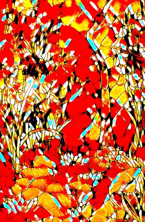 Digitale Kunst mit dem Titel "Le lotus orange" von Damien Jamet, Original-Kunstwerk, Digitale Malerei
