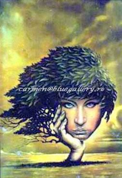 Schilderij getiteld "The tree girl" door Carmen Ditiu, Origineel Kunstwerk, Olie