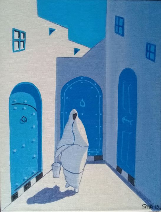 Painting titled "Femme d Essaouira" by L'Atelier De Sana, Original Artwork, Acrylic Mounted on Wood Stretcher frame