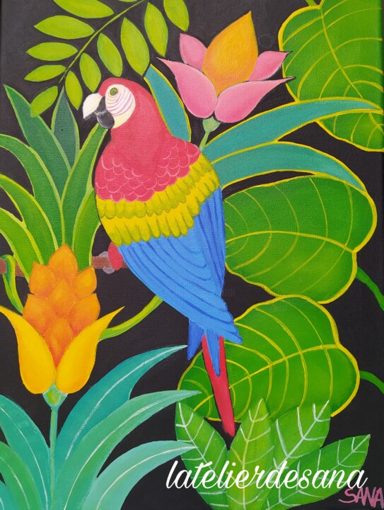 Malerei mit dem Titel "La jungle de coco" von L'Atelier De Sana, Original-Kunstwerk, Acryl