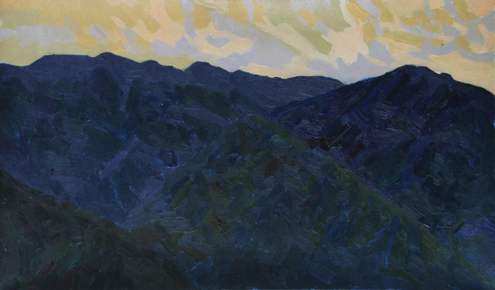 Schilderij getiteld "Mountains at sunrise" door Anna Gorodetskaya, Origineel Kunstwerk, Olie