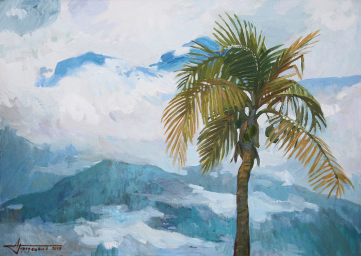 Painting titled "Palm" by Anna Gorodetskaya, Original Artwork, Oil