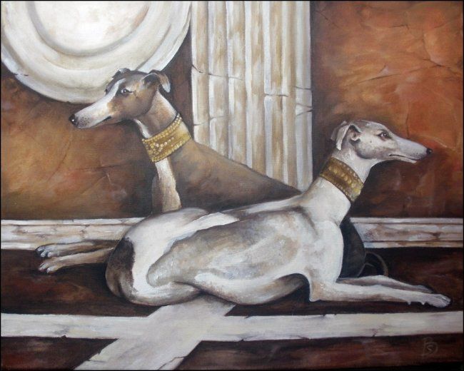 Malarstwo zatytułowany „GREYHOUNDS” autorstwa Beata Sikorska-Łabęcka, Oryginalna praca,