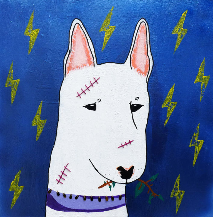 Painting titled "NO dog fighting" by Beatriz Gomes, Original Artwork, Acrylic