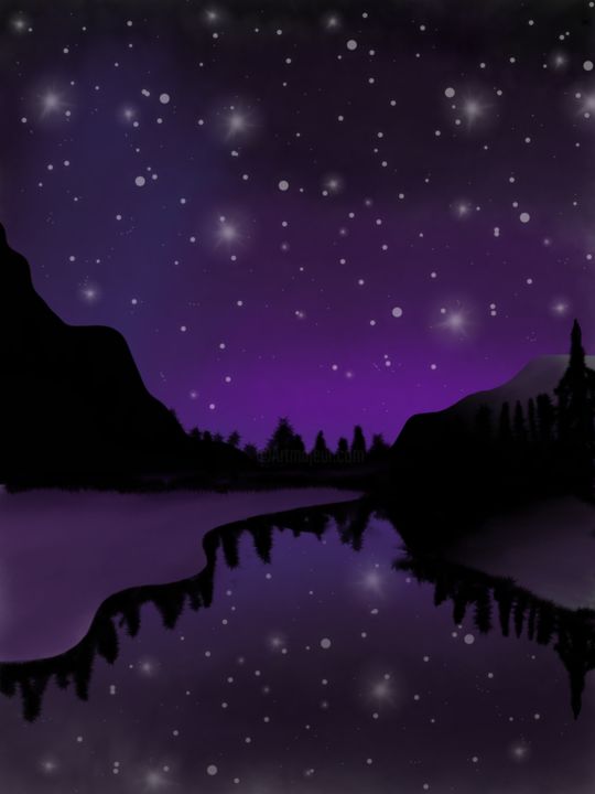 Digital Arts titled "Purple night" by Bona, Original Artwork, Digital Painting