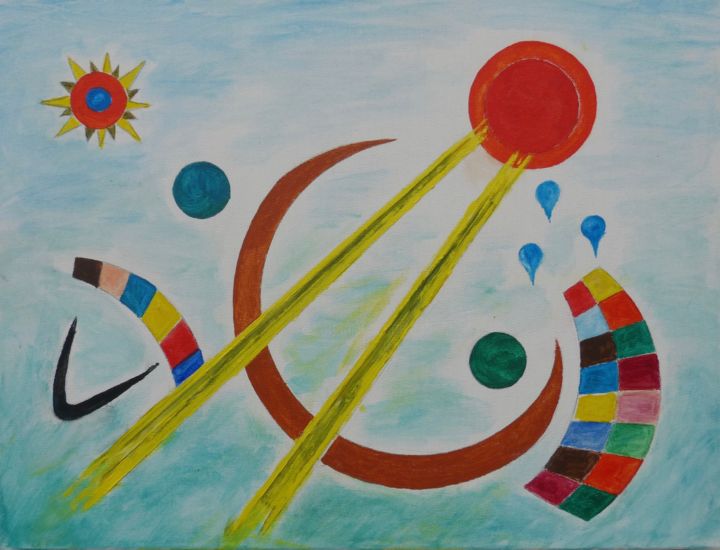 Malerei mit dem Titel "Soleil rouge n°2" von Jean Barace, Original-Kunstwerk, Acryl