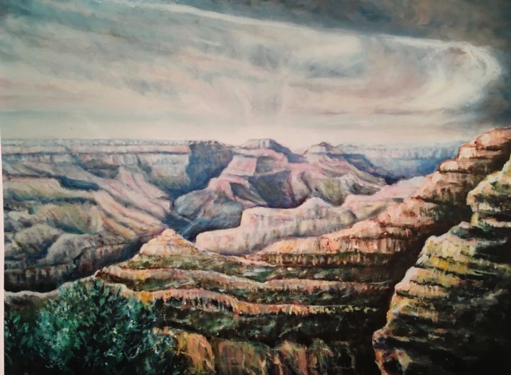 Painting titled "Grand Canyon" by Jean Barace, Original Artwork, Oil Mounted on Wood Stretcher frame