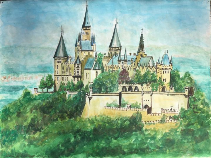 Peinture intitulée "Château de Hohenzol…" par Jean Barace, Œuvre d'art originale, Aquarelle