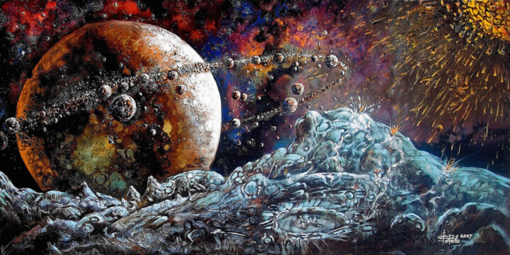 Digitale Kunst mit dem Titel "A Million Moons" von Bob Bello, Original-Kunstwerk, Öl