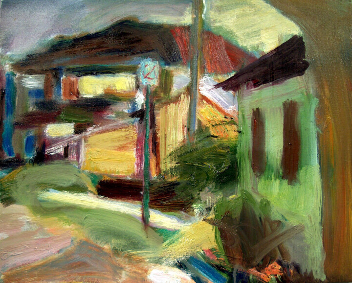 Painting titled "ss1 GREEN HOUSE" by Bob Dornberg, Original Artwork
