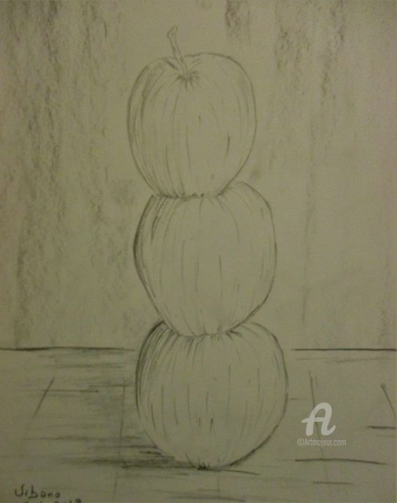 Dibujo titulada "Las 3 Manzanas" por Roberto Urbano, Obra de arte original, Lápiz