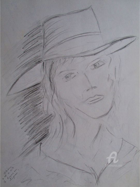 Dessin intitulée "La Femme au chapeau" par Roberto Urbano, Œuvre d'art originale, Crayon