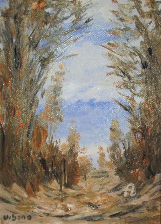 Painting titled "Automne en Ardèche" by Roberto Urbano, Original Artwork, Oil
