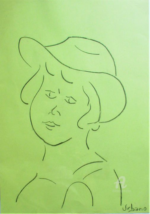 Drawing titled "L'enfant au chapeau" by Roberto Urbano, Original Artwork, Charcoal
