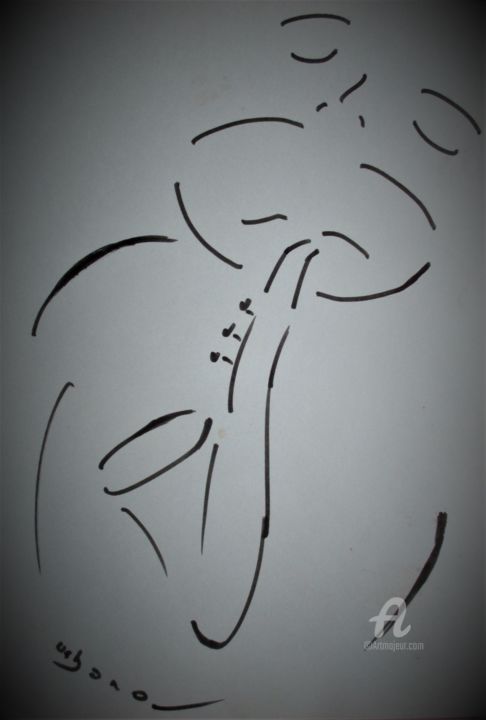 Drawing titled "Saxophoniste" by Roberto Urbano, Original Artwork, Marker