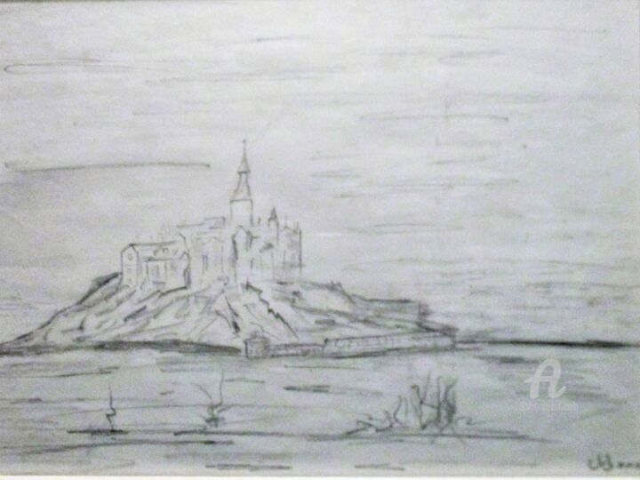 「Mont Saint Michel」というタイトルの描画 Roberto Urbanoによって, オリジナルのアートワーク, 鉛筆
