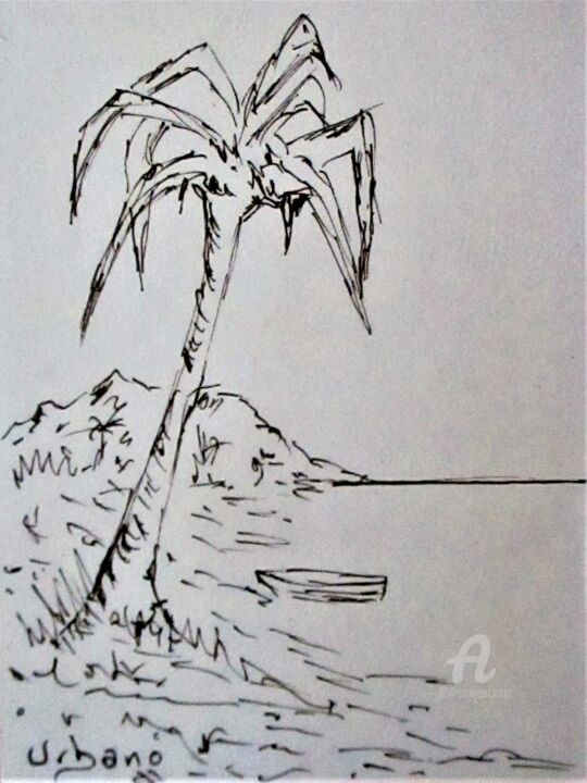 Rysunek zatytułowany „Guadeloupe au stylo.” autorstwa Roberto Urbano, Oryginalna praca, Długopis