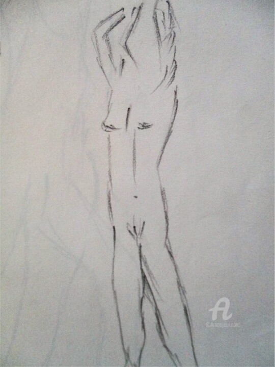 Drawing titled "Nu au soir." by Roberto Urbano, Original Artwork, Pencil